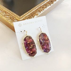 Kendra Scott Baroque Ella Gold Drop Earrings in Mauve Abalone, brand new!